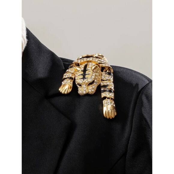 🐯 ✨ Rhinestones Crouching Tiger Bendable Design Blingy Statement Brooch NEW - Picture 4 of 15